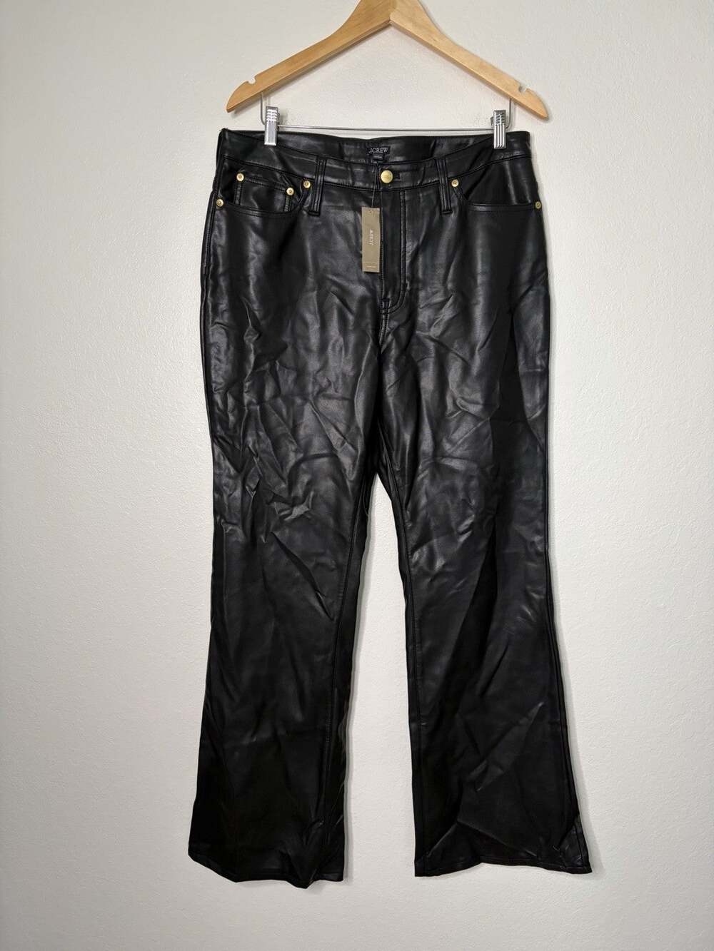 NWT J. Crew Black High Rise Bootcut Pant in Faux Leather Size 32 Edgy Chic